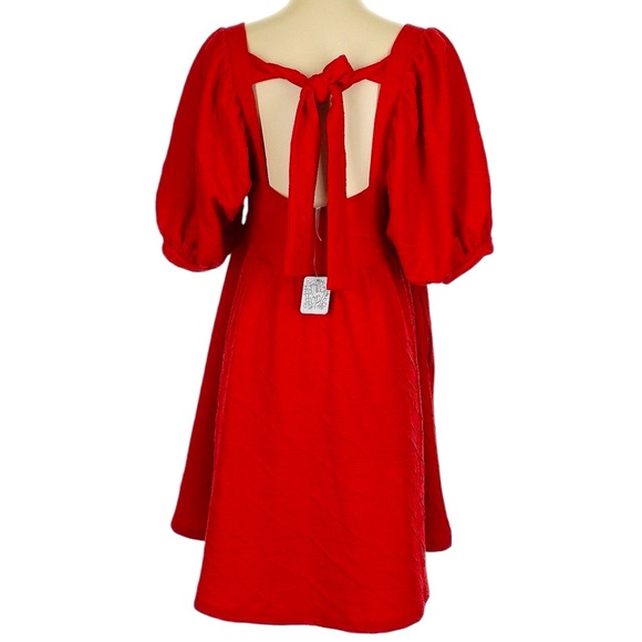 NWT FREE PEOPLE Red Violet Puff Sleeve Tie Back Mini Dress Size Small - Picture 4 of 5